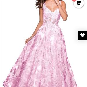 LA FEMME PINK LACE ILLUSION PROM DRESS NWT
